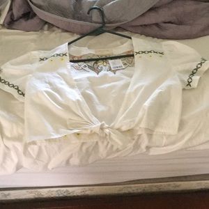 Urban Outfitters Embroidered Tie-Front Top